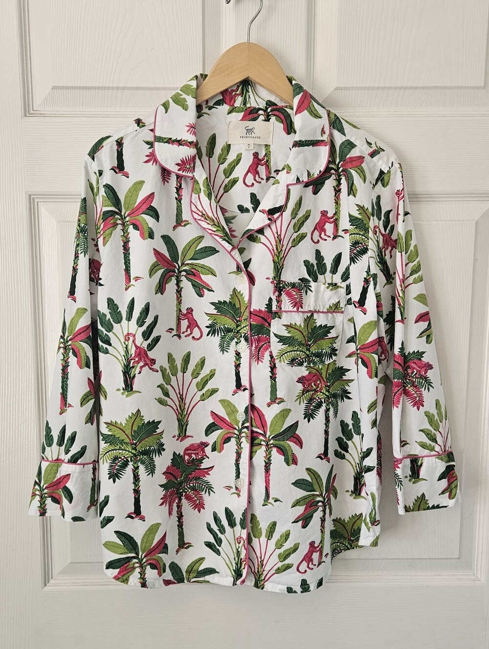 PrintFresh Royal Palms Monkey Animal Botanical Pajama Top Long Sleeve Petite M